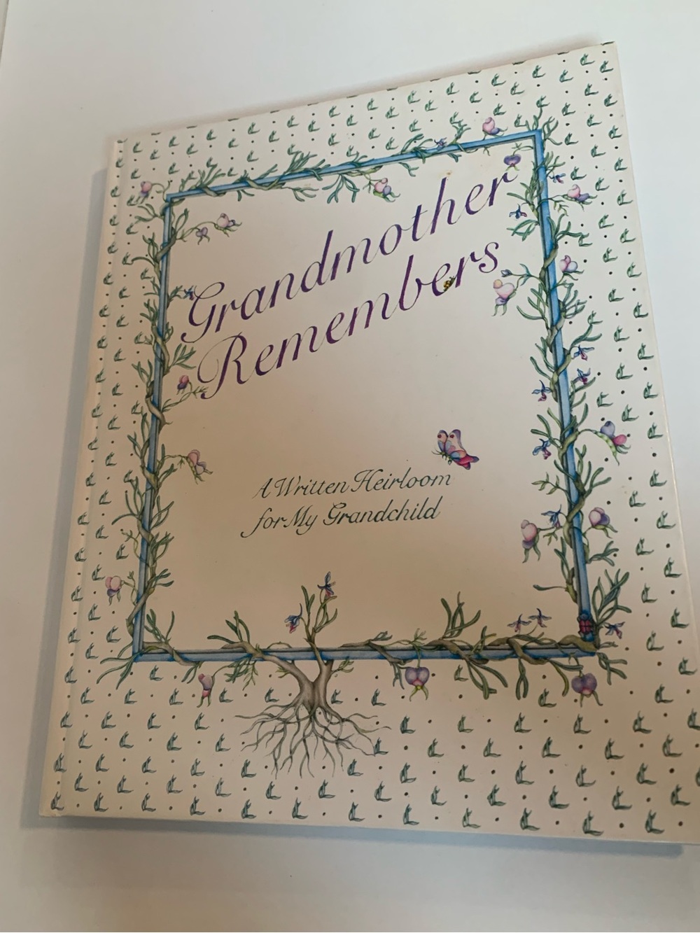 Vintage 1983 Grandmother Remembers Heirloom Wall Book Art - Cream & Purple